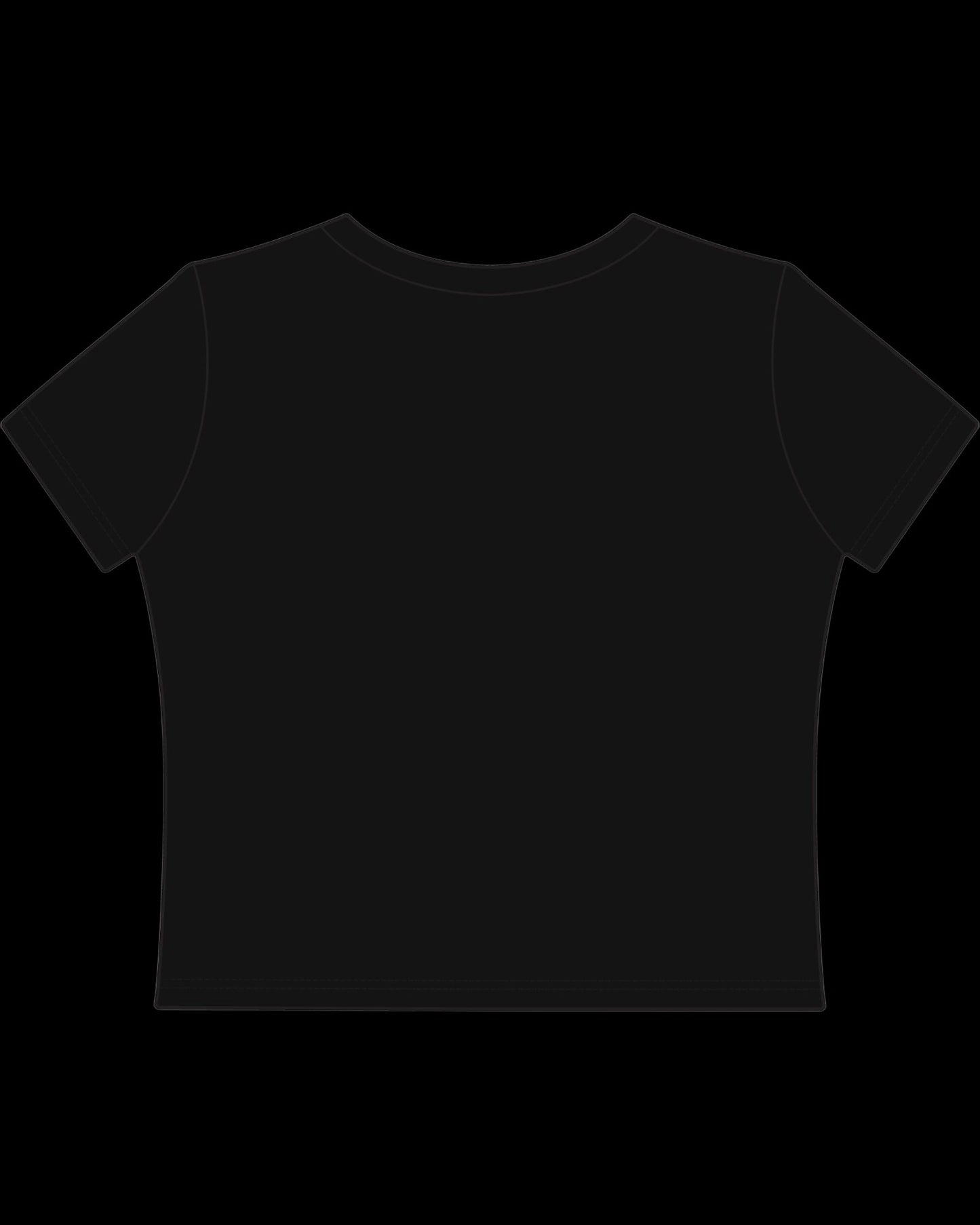 Detail view of fitted black baby tee showing cropped hem and fabric texture