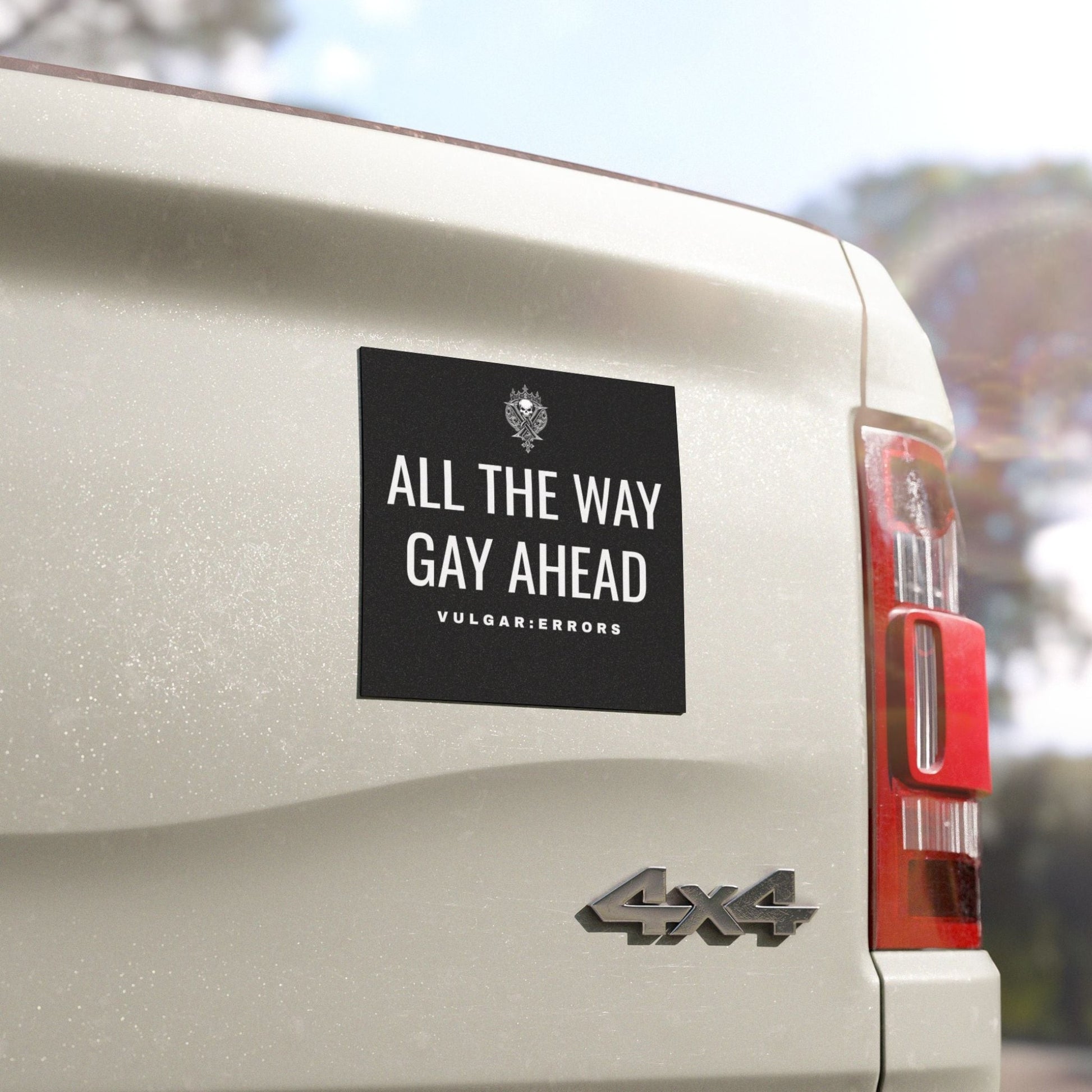 "All The Way Gay Ahead — Car Magnet" Vulgar Errors home decor in black — additional product view