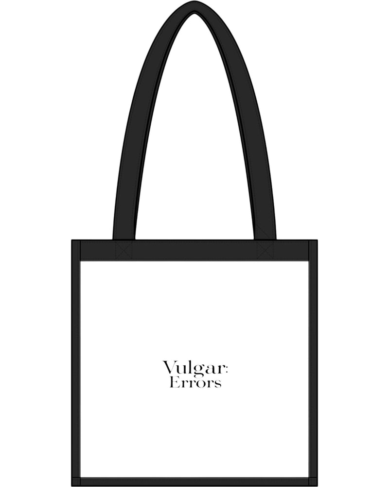 Vulgar Errors No Drugs and Sex Toys Tote Bag with bold front slogan print on clear PVC
