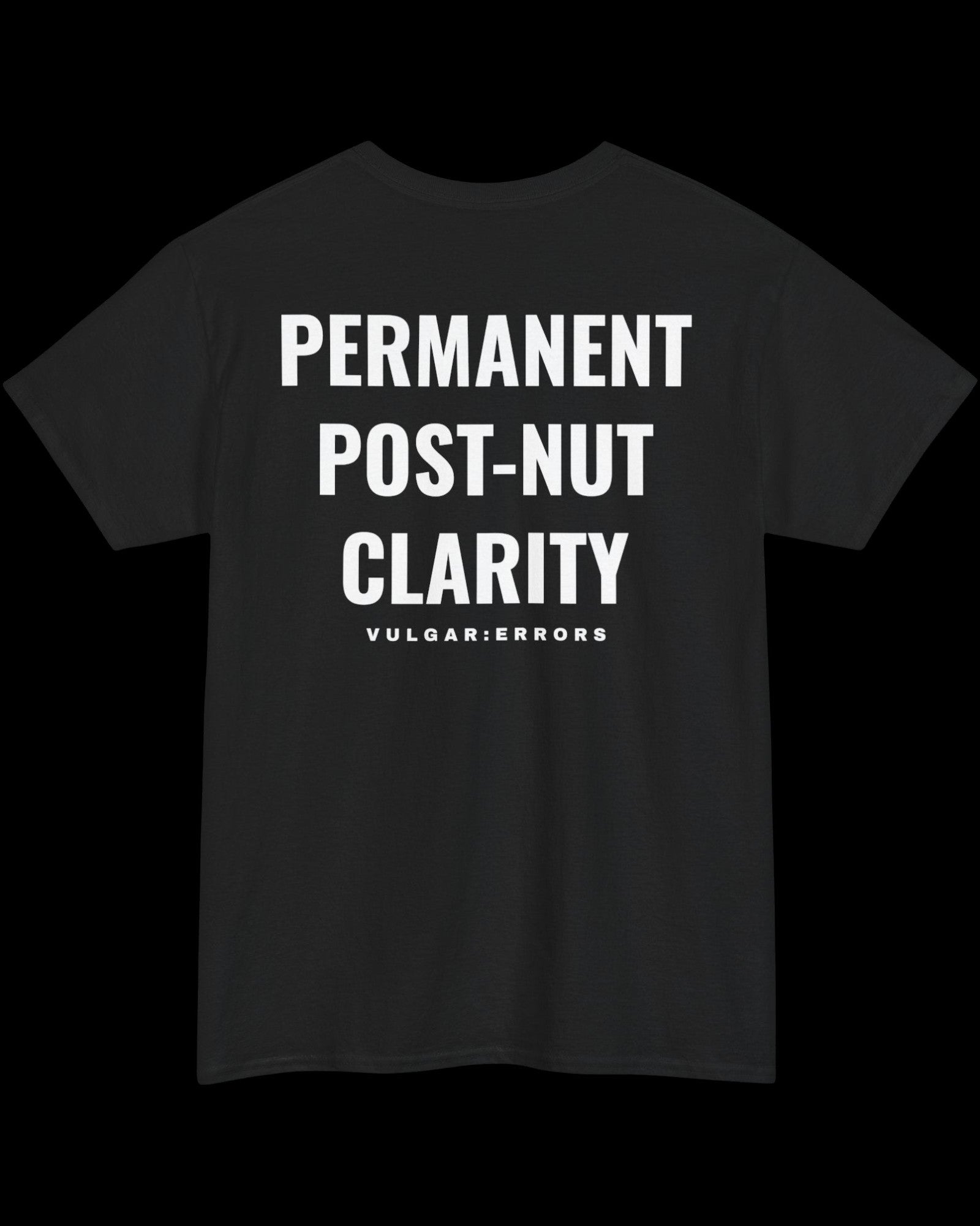 Vulgar Errors Permanent Clarity T-Shirt with large white back slogan print on black cotton