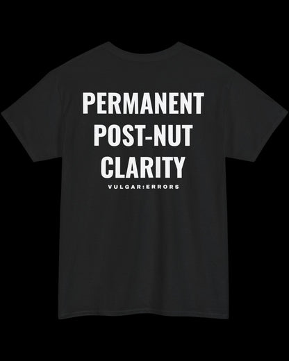 Vulgar Errors Permanent Clarity T-Shirt with large white back slogan print on black cotton