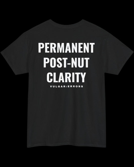 Vulgar Errors Permanent Clarity T-Shirt with large white back slogan print on black cotton