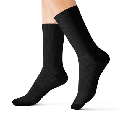 Black Sublimation Crew Socks — 'No Free Feet Pics' Printed Novelty Socks
