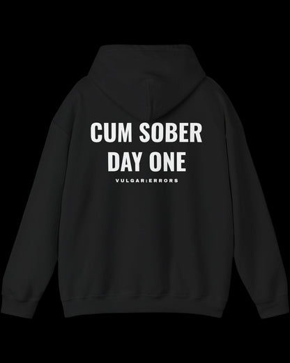 Vulgar Errors Sober Day One Hoodie with large white back slogan print on black cotton