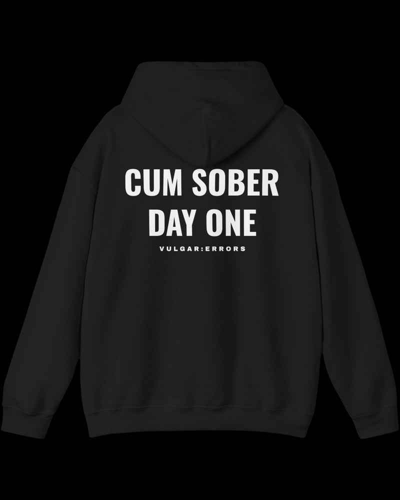 Vulgar Errors Sober Day One Hoodie with large white back slogan print on black cotton