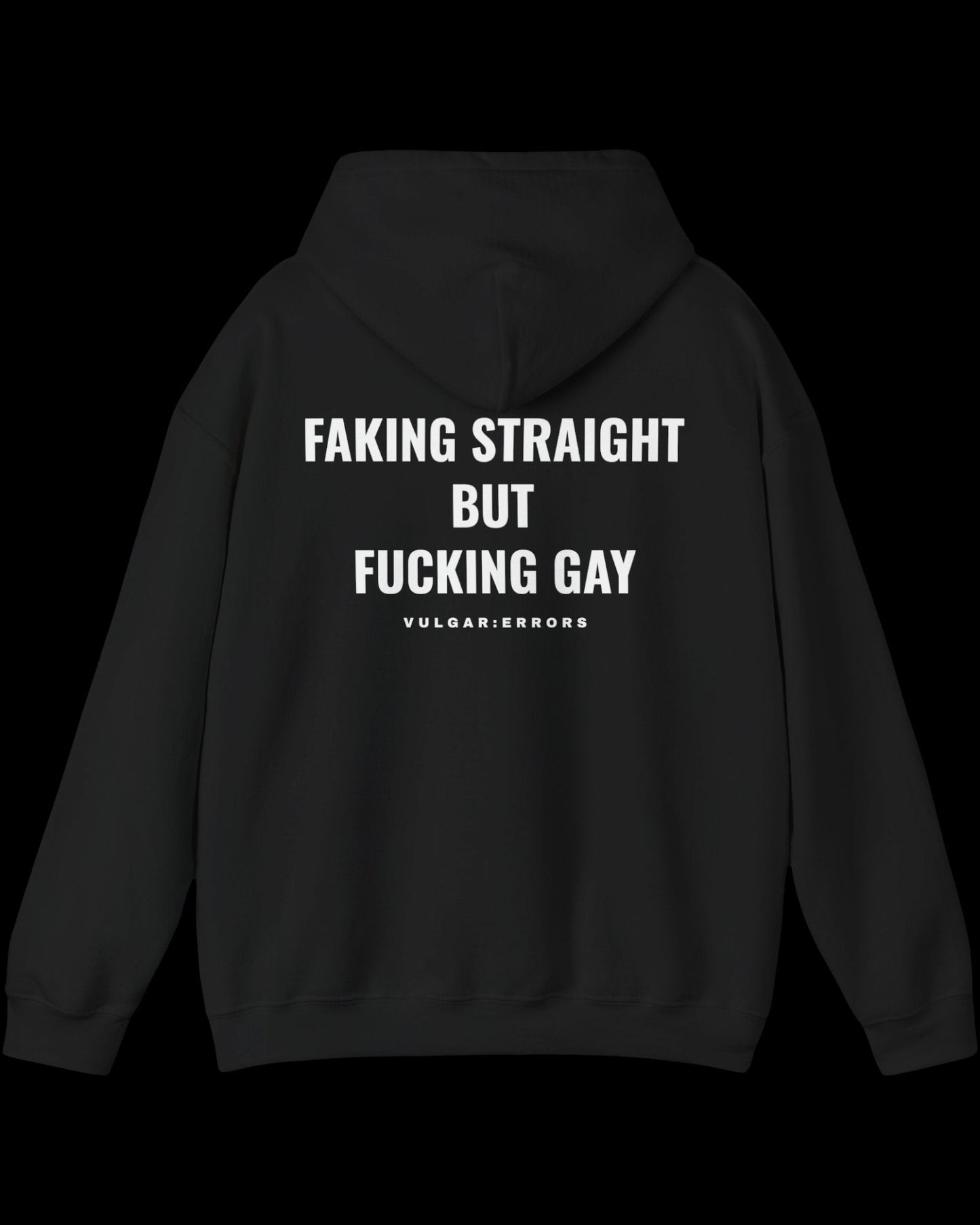 Vulgar Errors Faking for Lifetime Hoodie with large white back slogan print on black cotton