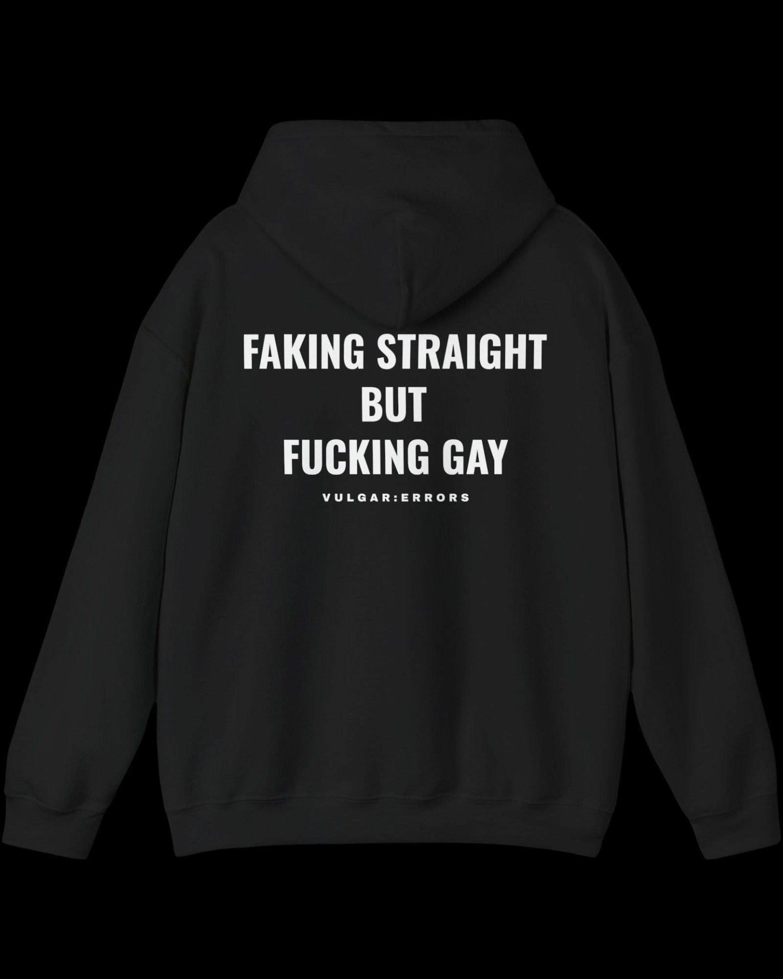 Vulgar Errors Faking for Lifetime Hoodie with large white back slogan print on black cotton