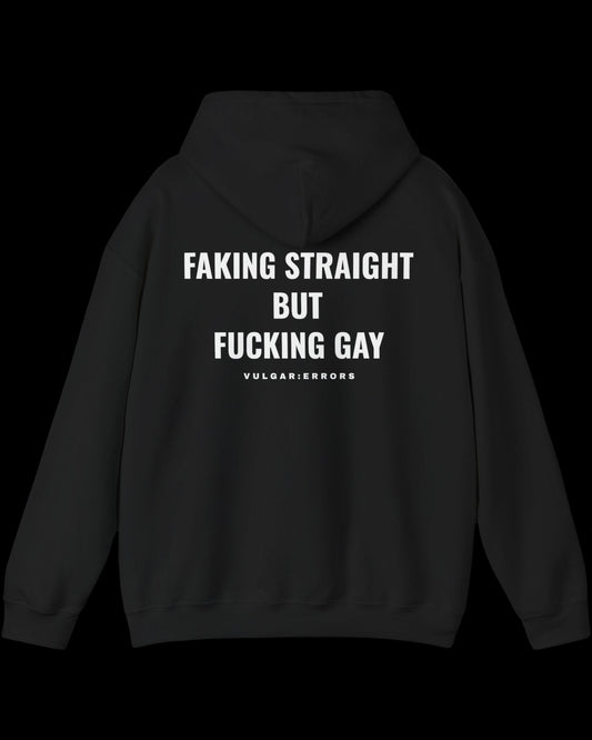 Vulgar Errors Faking for Lifetime Hoodie with large white back slogan print on black cotton