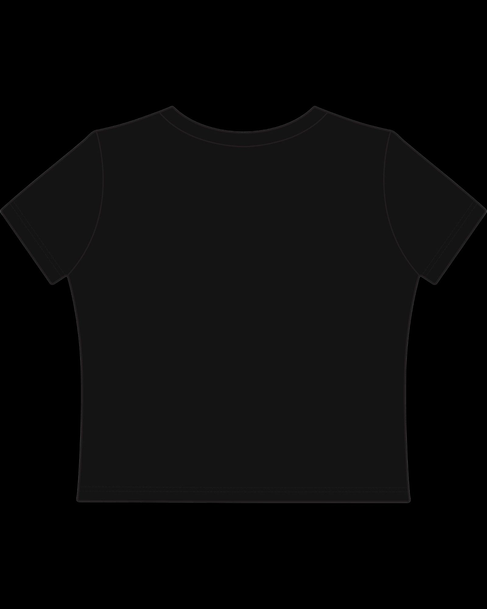 Detail view of fitted black baby tee showing cropped hem and fabric texture