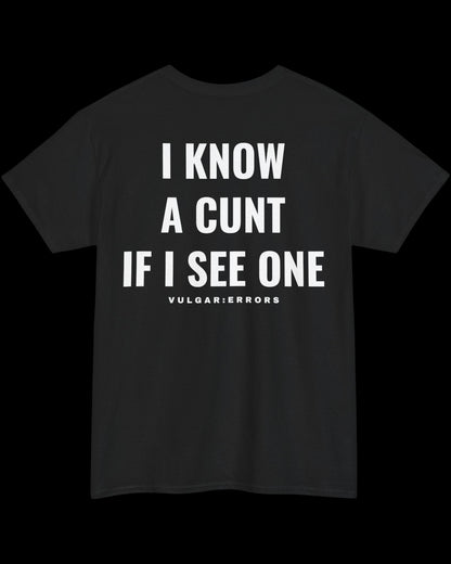 Vulgar Errors If I See One T-Shirt with large white back slogan print on black cotton
