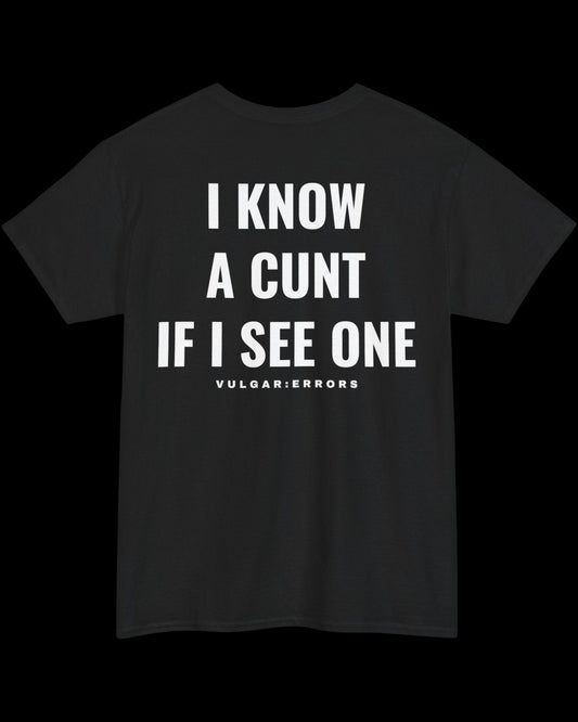 Vulgar Errors If I See One T-Shirt with large white back slogan print on black cotton