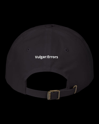 Back view of black hat showing adjustable strap and curved cap shape