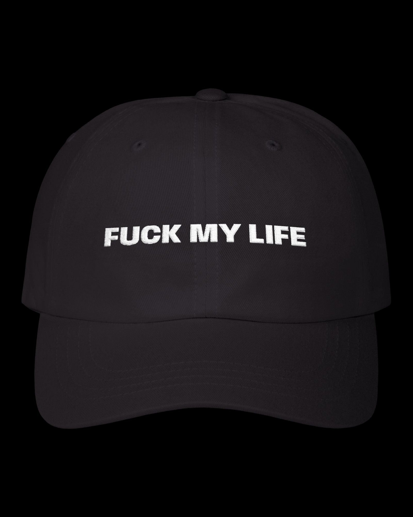 Vulgar Errors My Life Hat with embroidered front slogan on black cotton cap