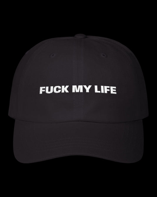 Vulgar Errors My Life Hat with embroidered front slogan on black cotton cap
