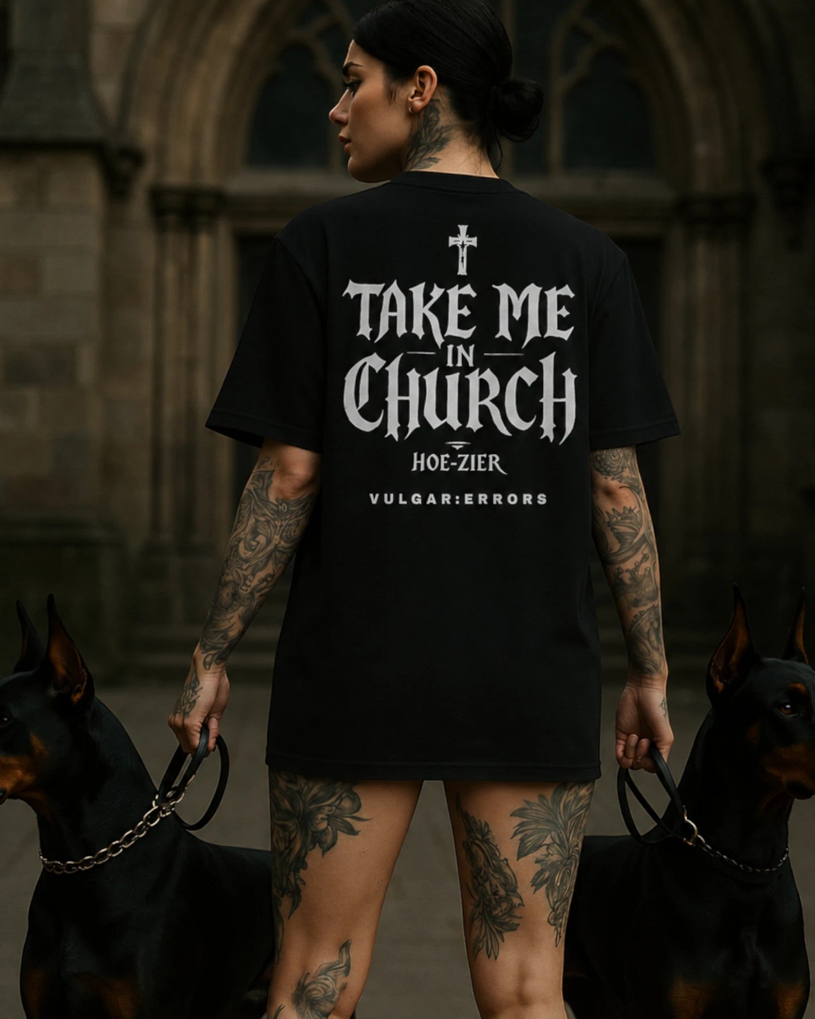 Vulgar Errors The Congregation T-Shirt with large white back slogan print on black cotton