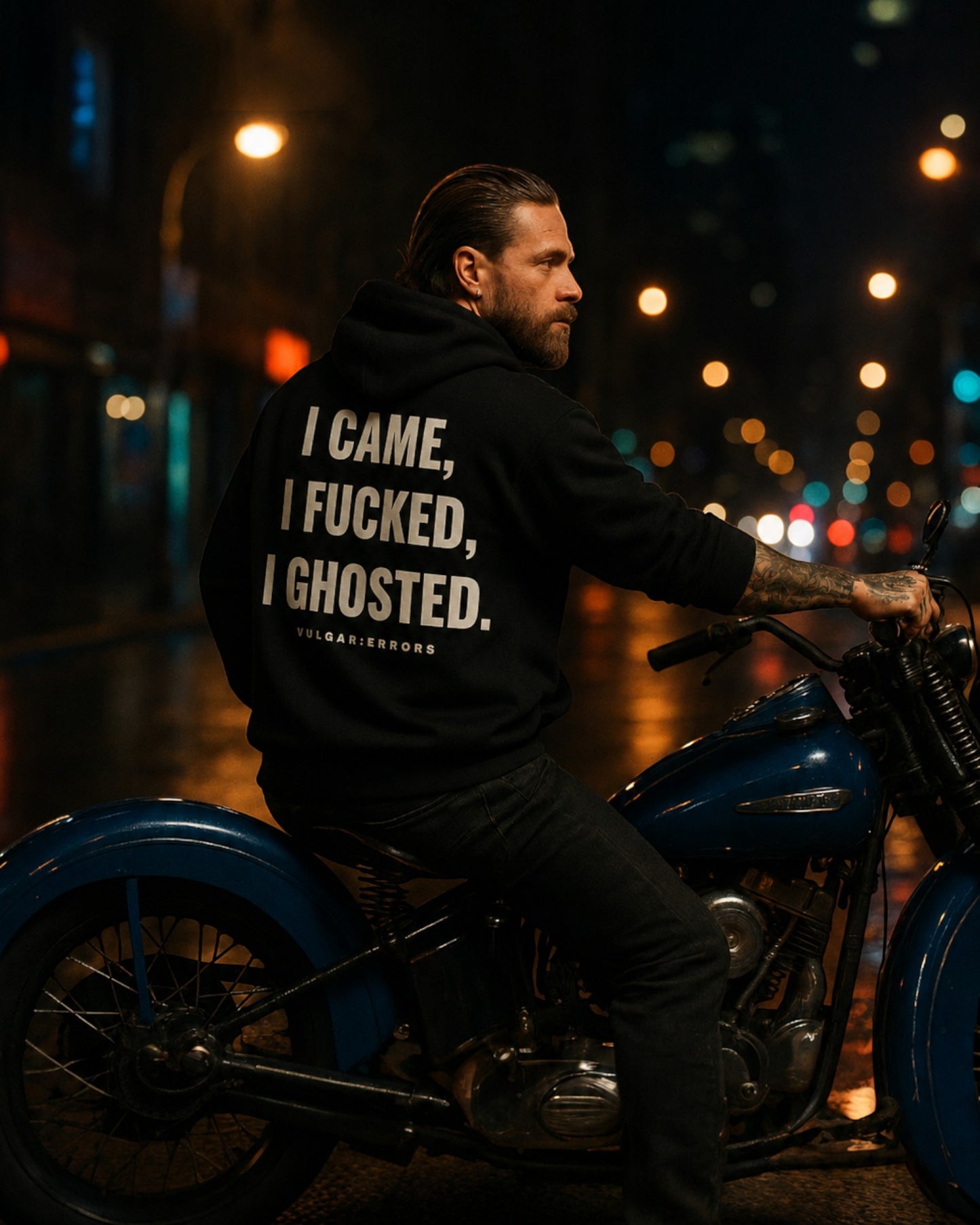 Vulgar Errors I Came...I Ghosted Hoodie with large white back slogan print on black cotton