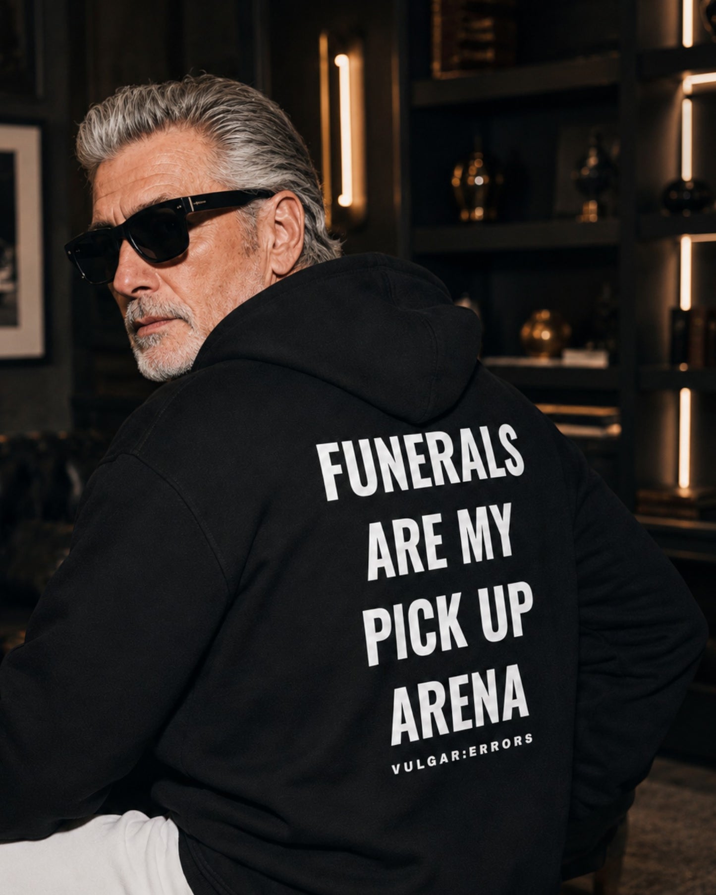 Vulgar Errors My Pick Up Arena Hoodie with large white back slogan print on black cotton