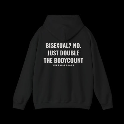 BISEXUAL? NO. Hoodie by Vulgar Errors, black hoodie, photo 1 on a black background