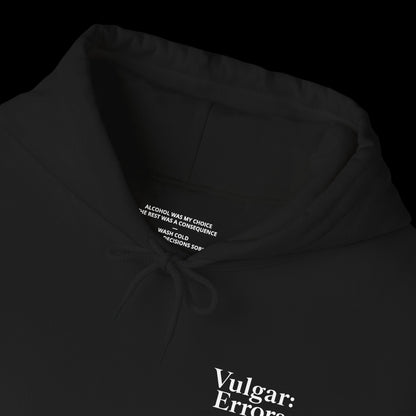 BORN TO DRINK Hoodie by Vulgar Errors, black hoodie, photo 3 on a black background