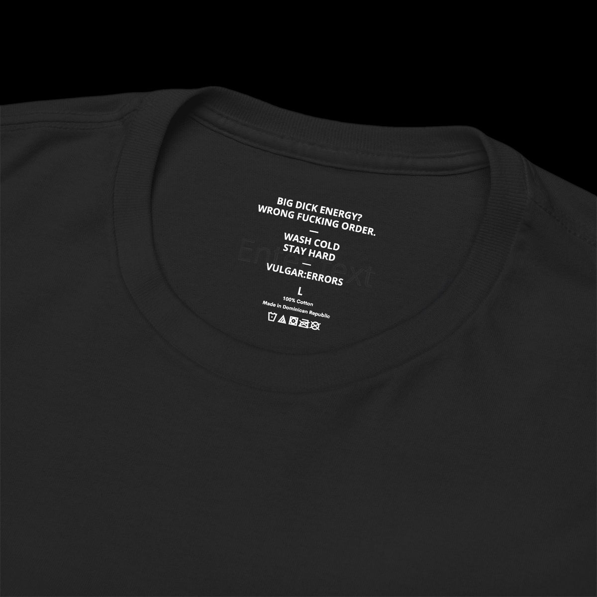 DIG BICK Tee, neck label, black on black background