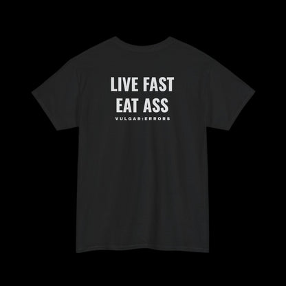 LIVE FAST Tee by Vulgar Errors, black t-shirt, photo 1 on a black background