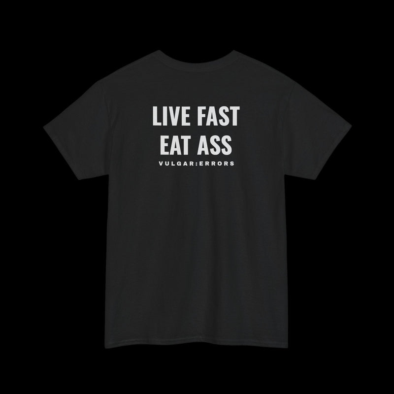 LIVE FAST Tee by Vulgar Errors, black t-shirt, photo 1 on a black background