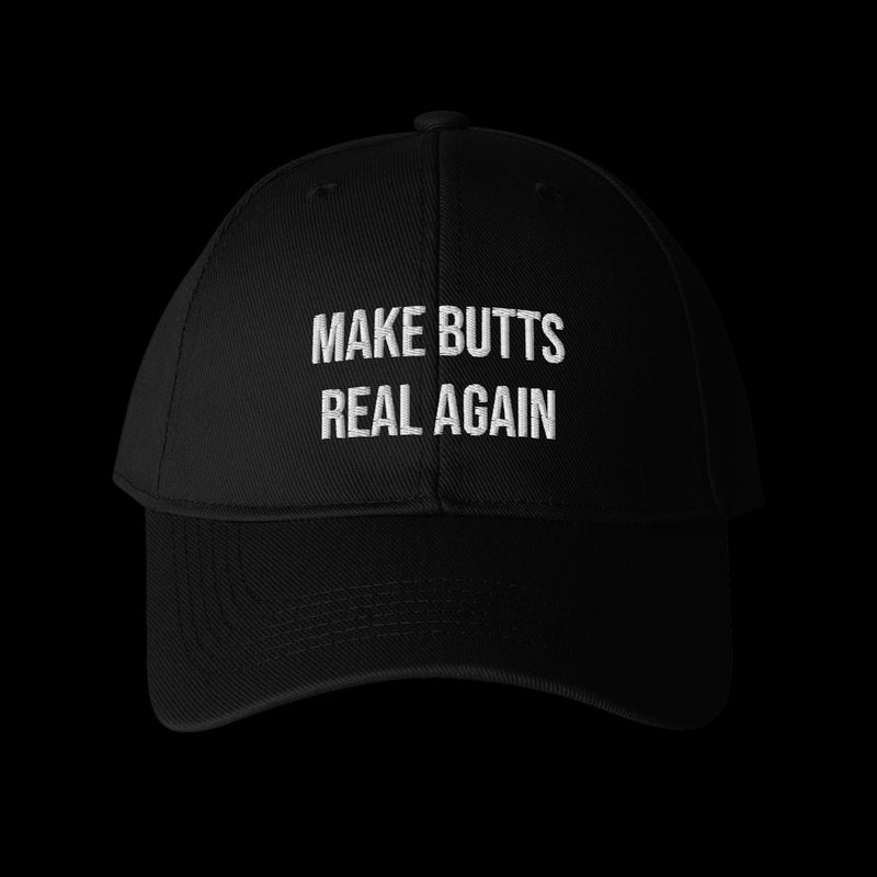 MAKE BUTTS REAL AGAIN Cap black embroidered baseball cap (front)