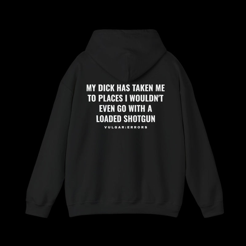 NOT EVEN WITH A SHOTGUN Hoodie by Vulgar Errors, black hoodie, photo 1 on a black background