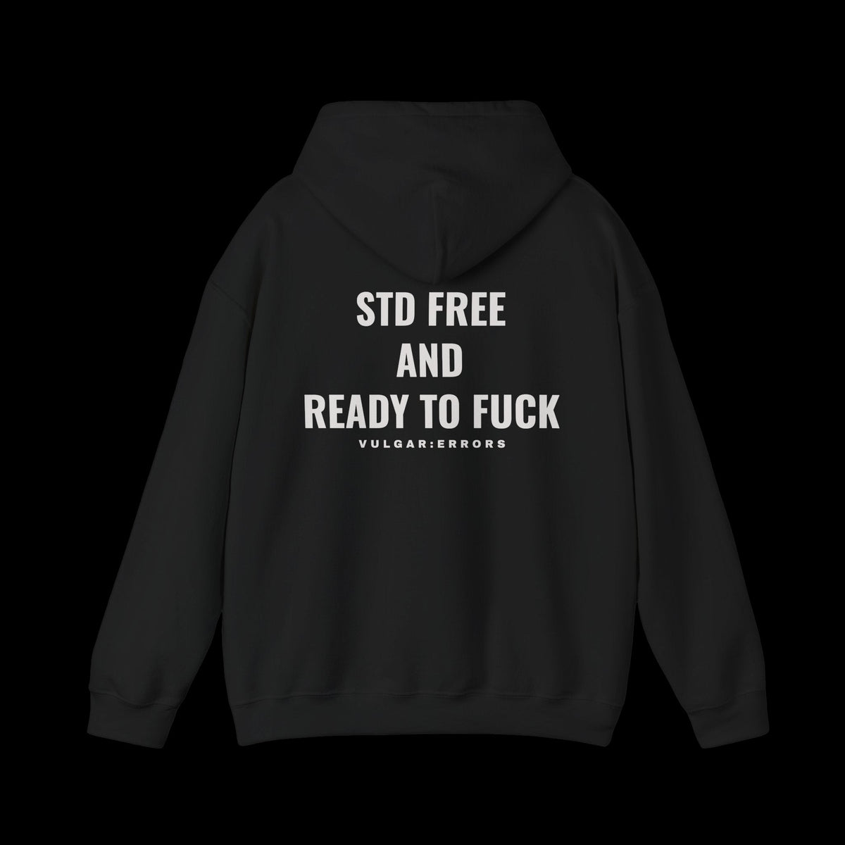 STD FREE Hoodie, back print, on a black background
