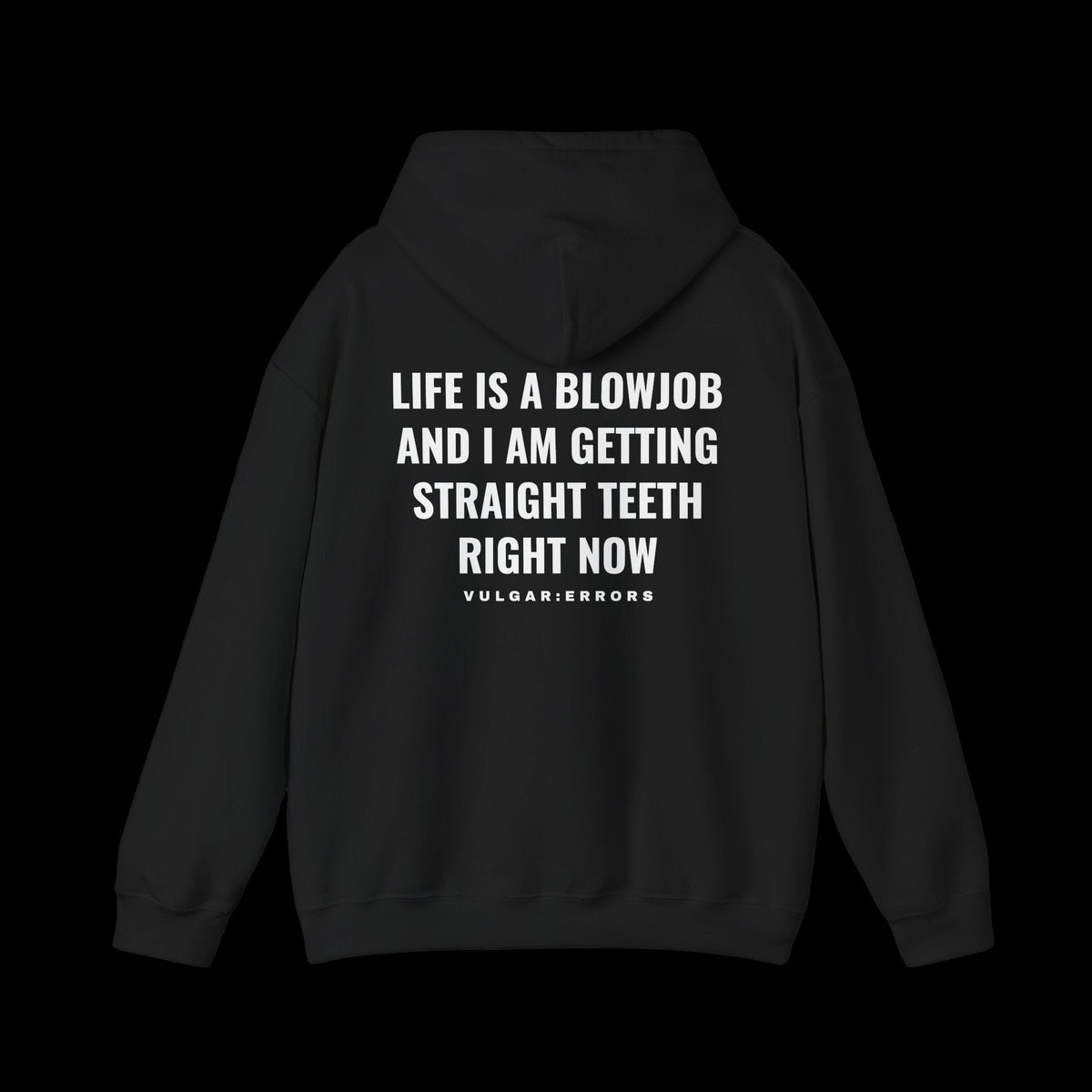 STRAIGHT TEETH Hoodie by Vulgar Errors, black hoodie, photo 1 on a black background