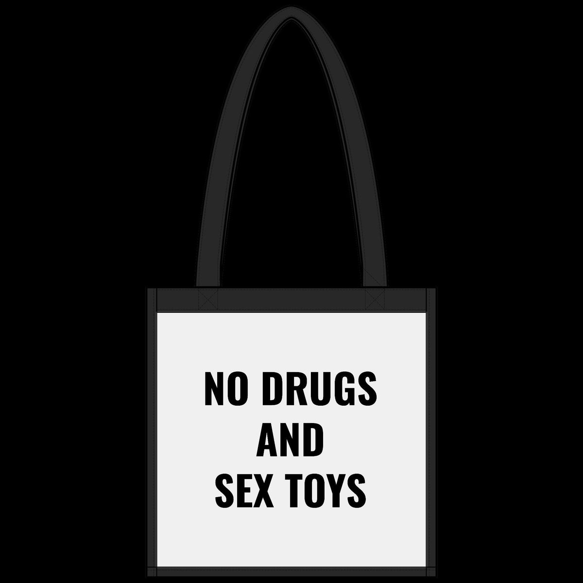 "NO DRUGS AND SEX TOYS" Vulgar Errors clear tote bag – back view