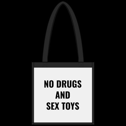"NO DRUGS AND SEX TOYS" Vulgar Errors clear tote bag – back view