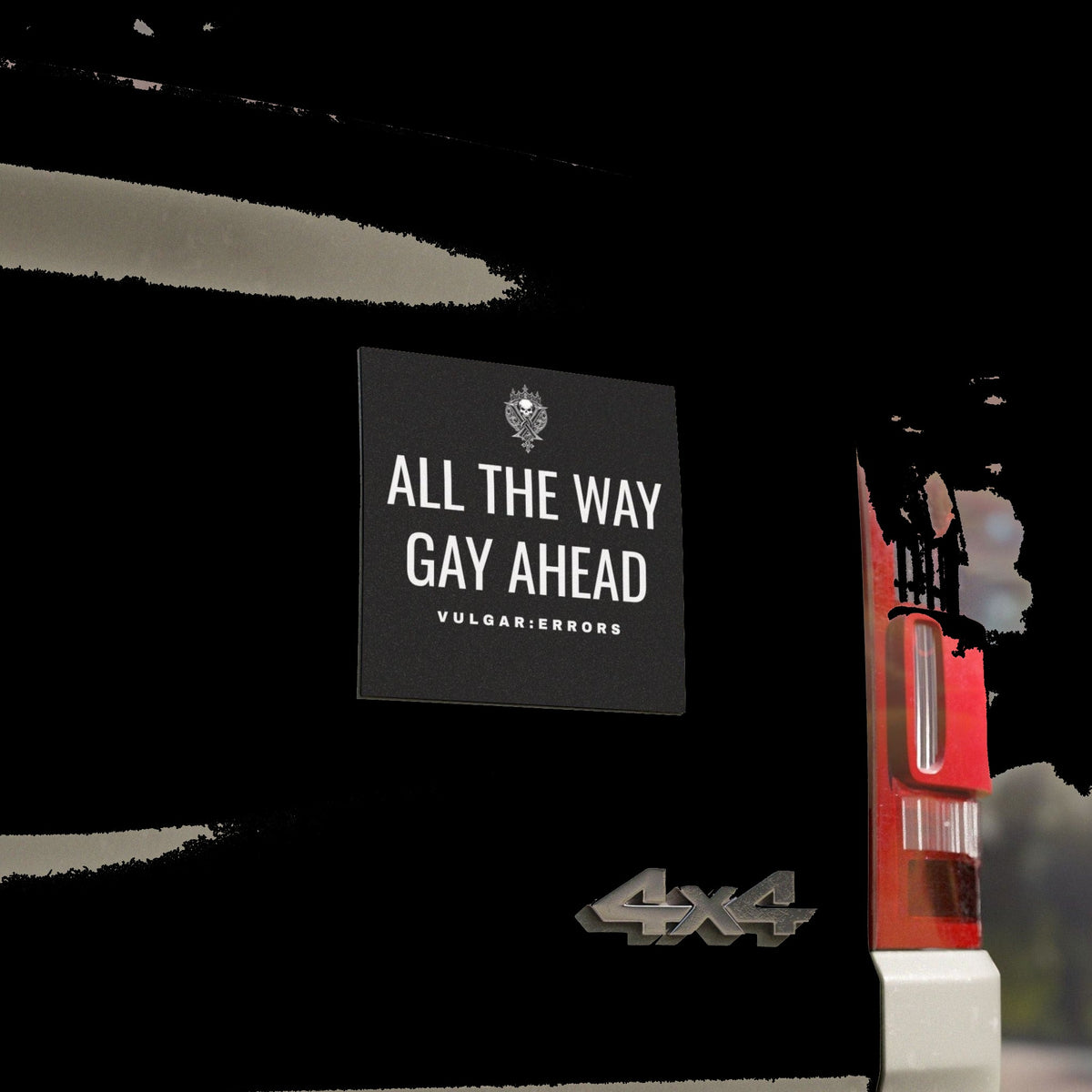 "All The Way Gay Ahead — Car Magnet" Vulgar Errors home decor in black — additional product view