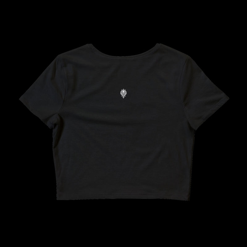 "I TAUGHT YOUR BOYFRIEND BABY TEE" Vulgar Errors cropped baby tee in black — additional product view